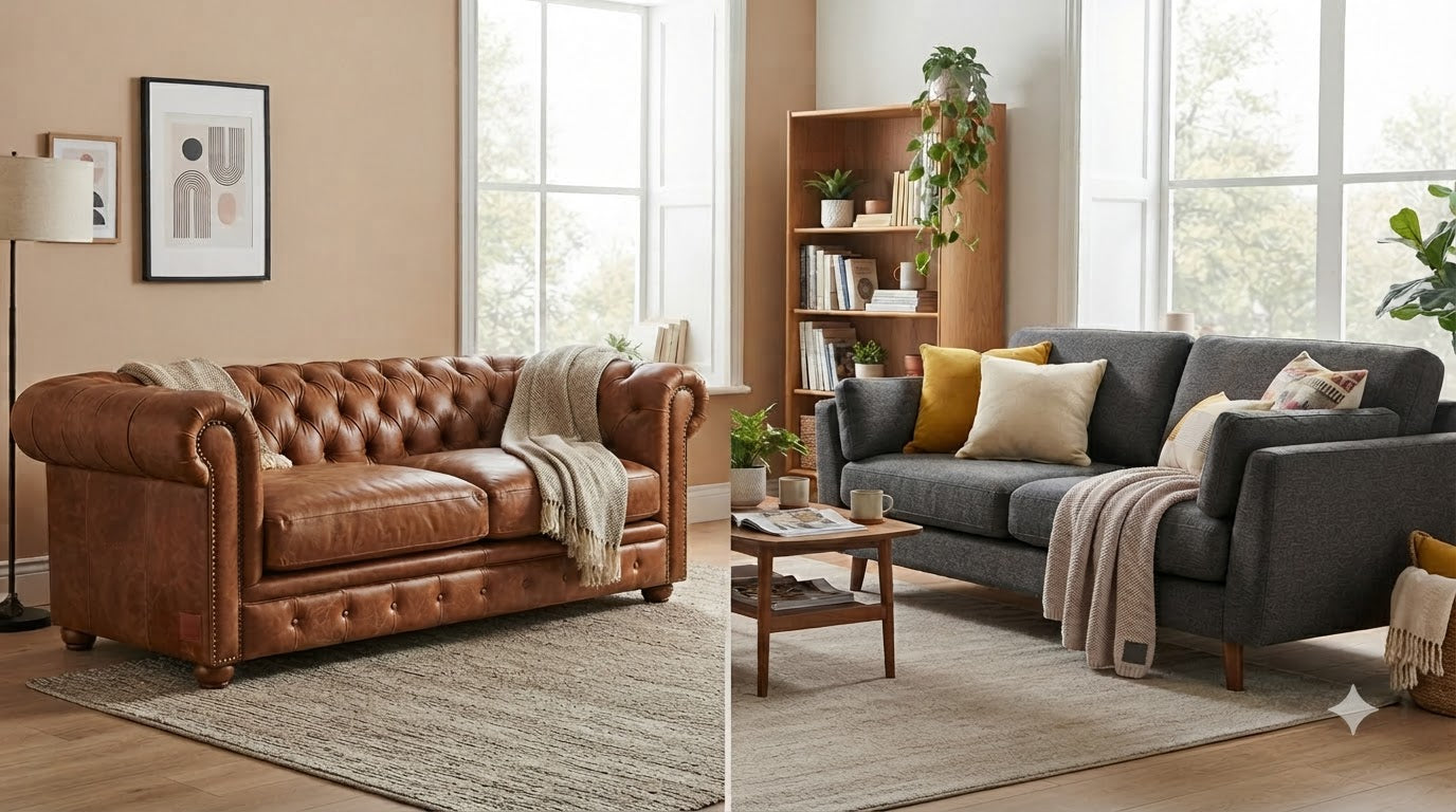 compare leather sofa v/s fabric sofa