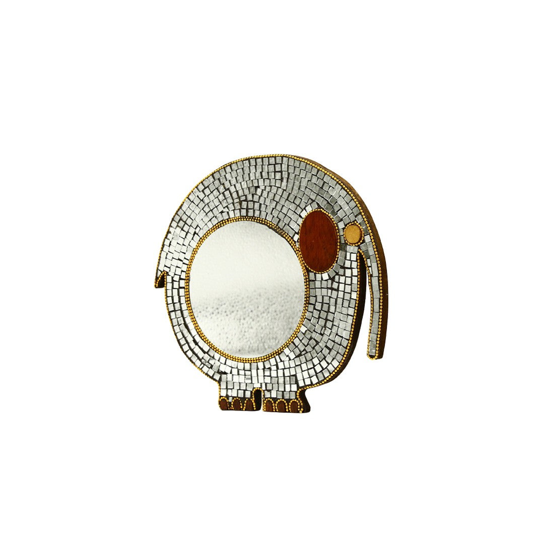 Wooden Elep. W/Rd. Mirror Hanging W/Glass Mirror Work By Stories