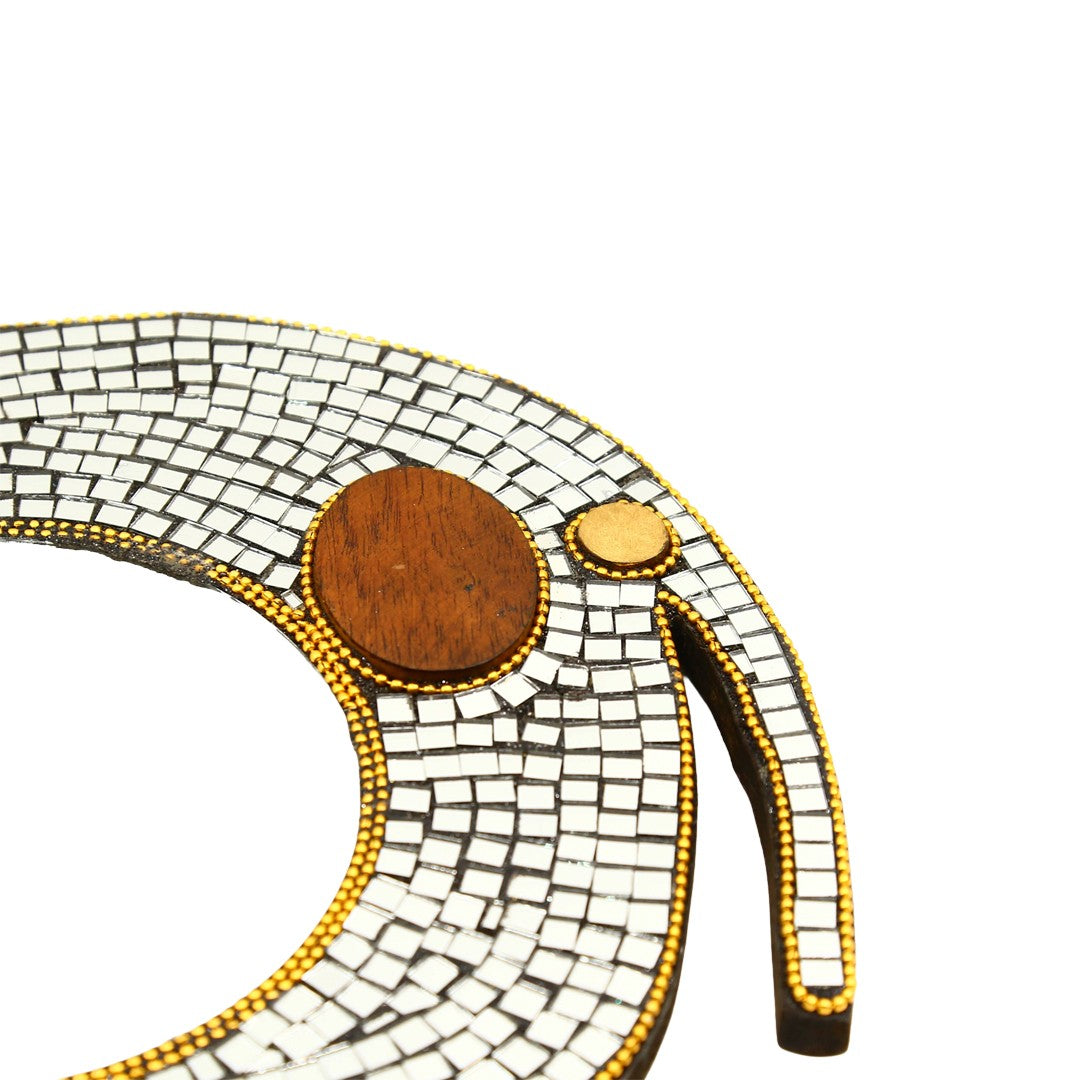 Wooden Elep. W/Rd. Mirror Hanging W/Glass Mirror Work By Stories