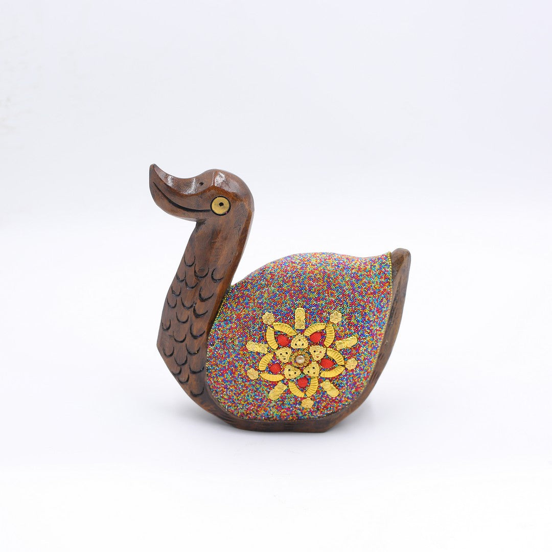 Wooden Duck W/Multi Color Beads W/Flower Work By Stories