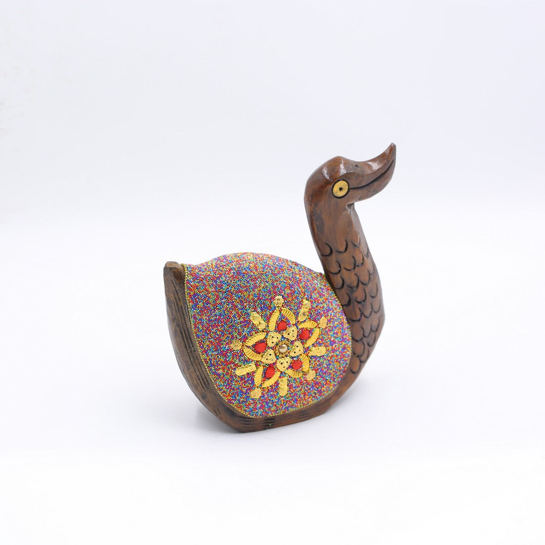 Wooden Duck W/Multi Color Beads W/Flower Work By Stories