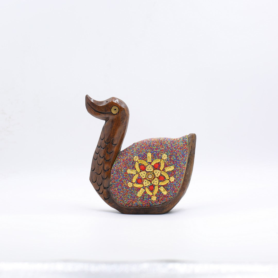 Wooden Duck W/Multi Color Beads W/Flower Work By Stories