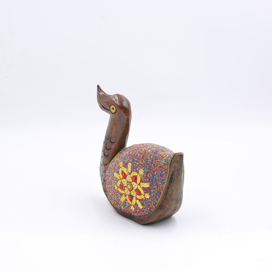 Wooden Duck W/Multi Color Beads W/Flower Work By Stories