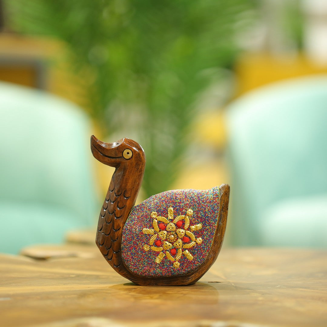 Wooden Duck W/Multi Color Beads W/Flower Work By Stories