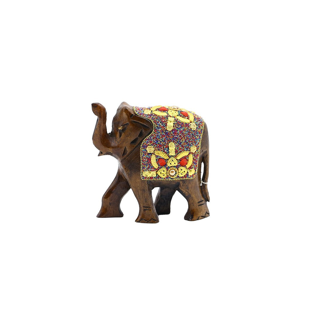 Wooden Elephant W/Multi Color Beads W/Flower Work By Stories