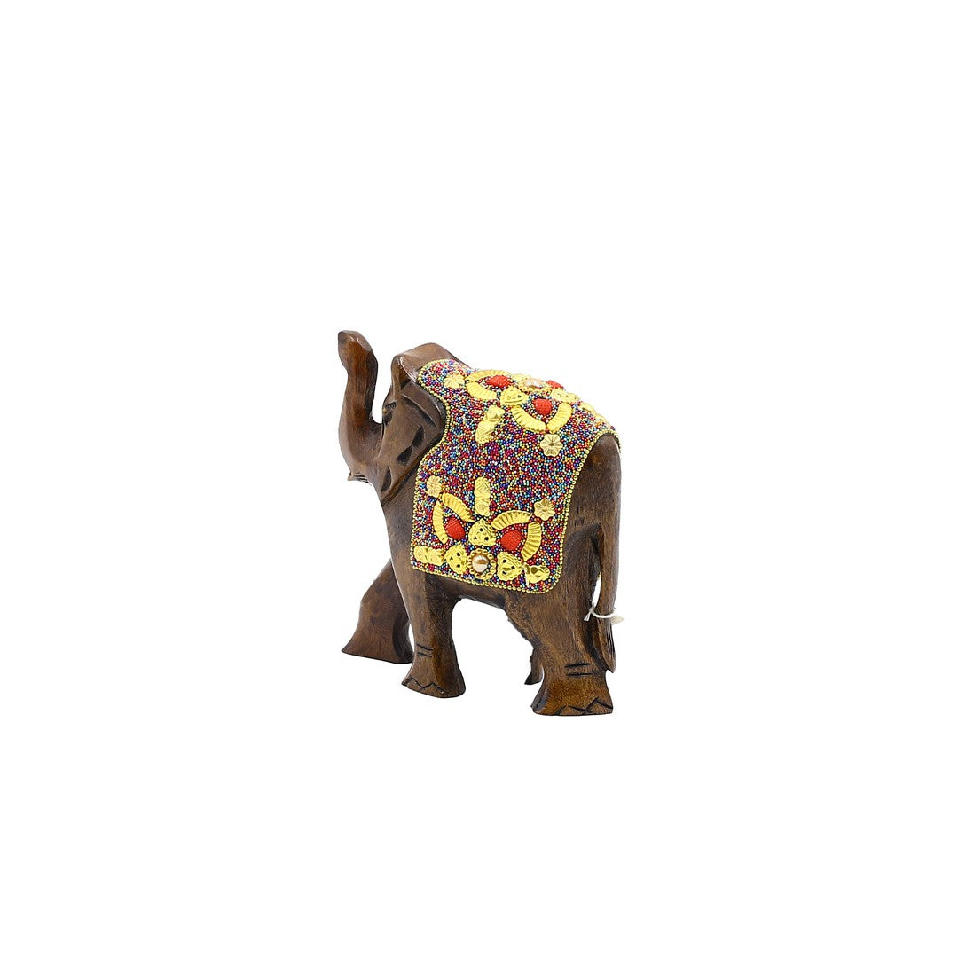Wooden Elephant W/Multi Color Beads W/Flower Work By Stories