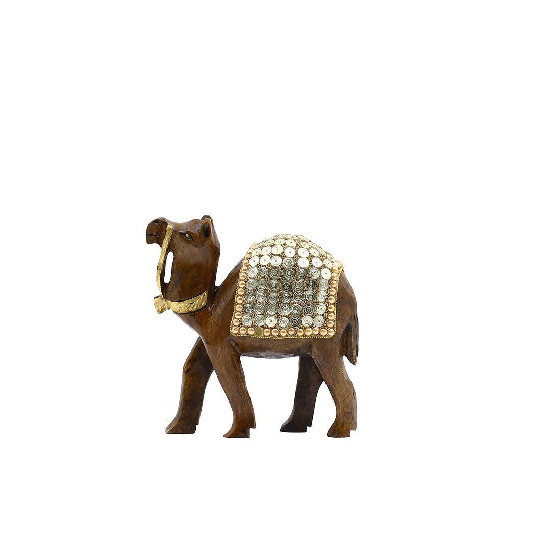 Wooden Camel W/Golden Spiral Work By Stories