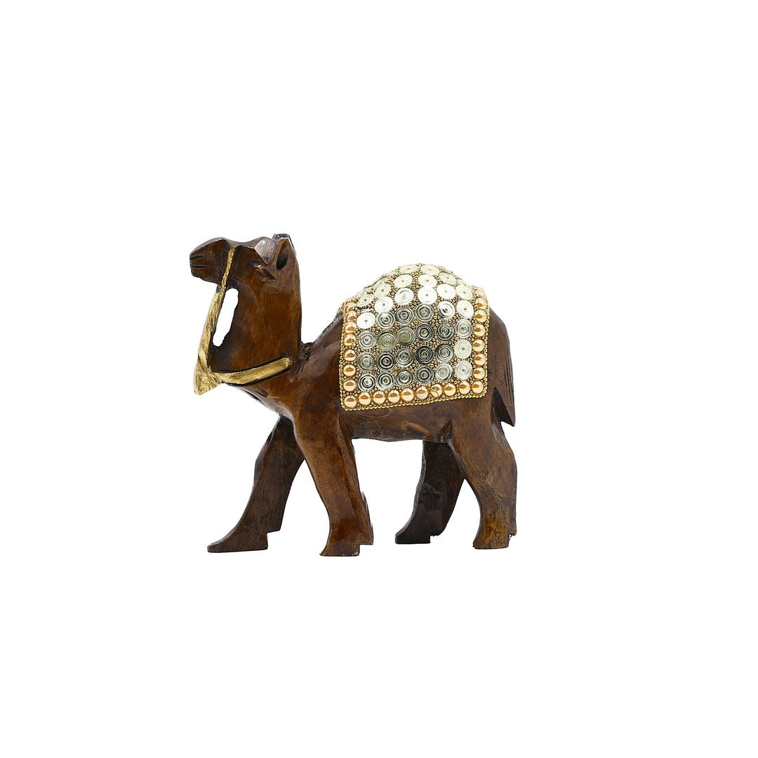 Wooden Camel W/Golden Spiral Work By Stories