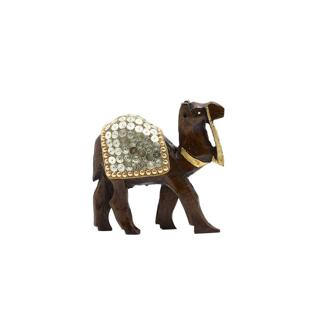 Wooden Camel W/Golden Spiral Work By Stories