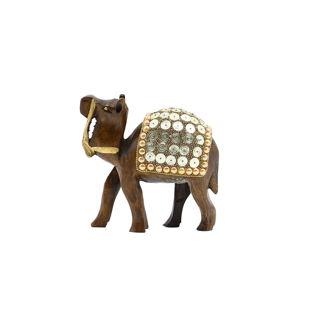 Wooden Camel W/Golden Spiral Work By Stories