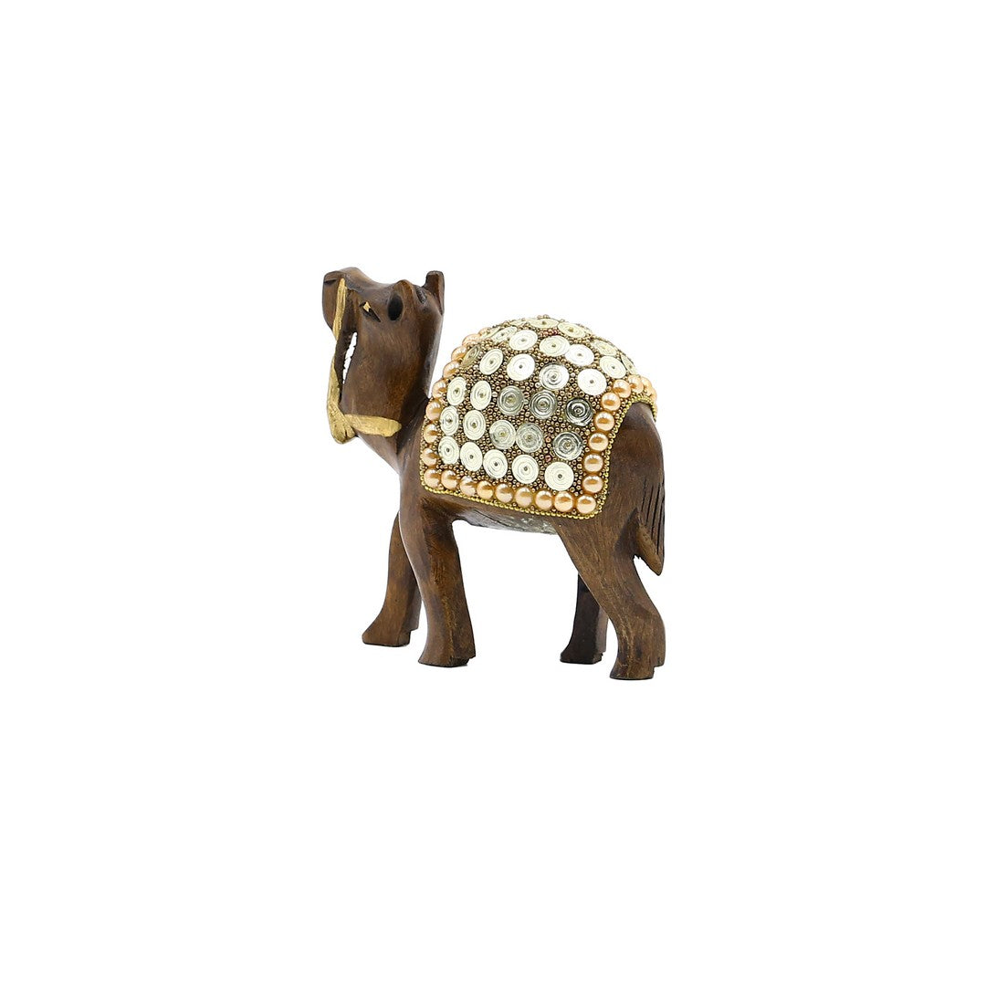 Wooden Camel W/Golden Spiral Work By Stories