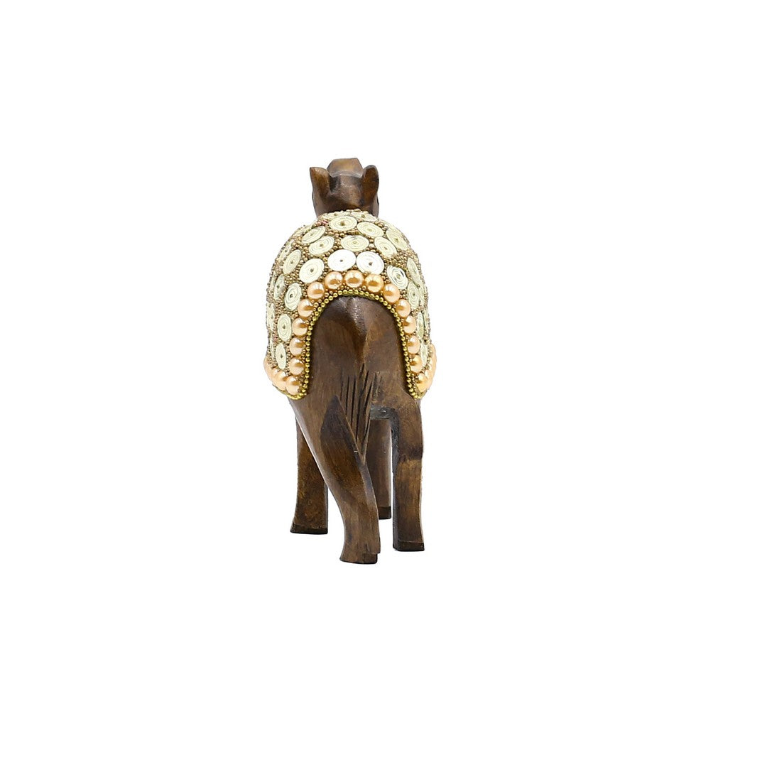 Wooden Camel W/Golden Spiral Work By Stories