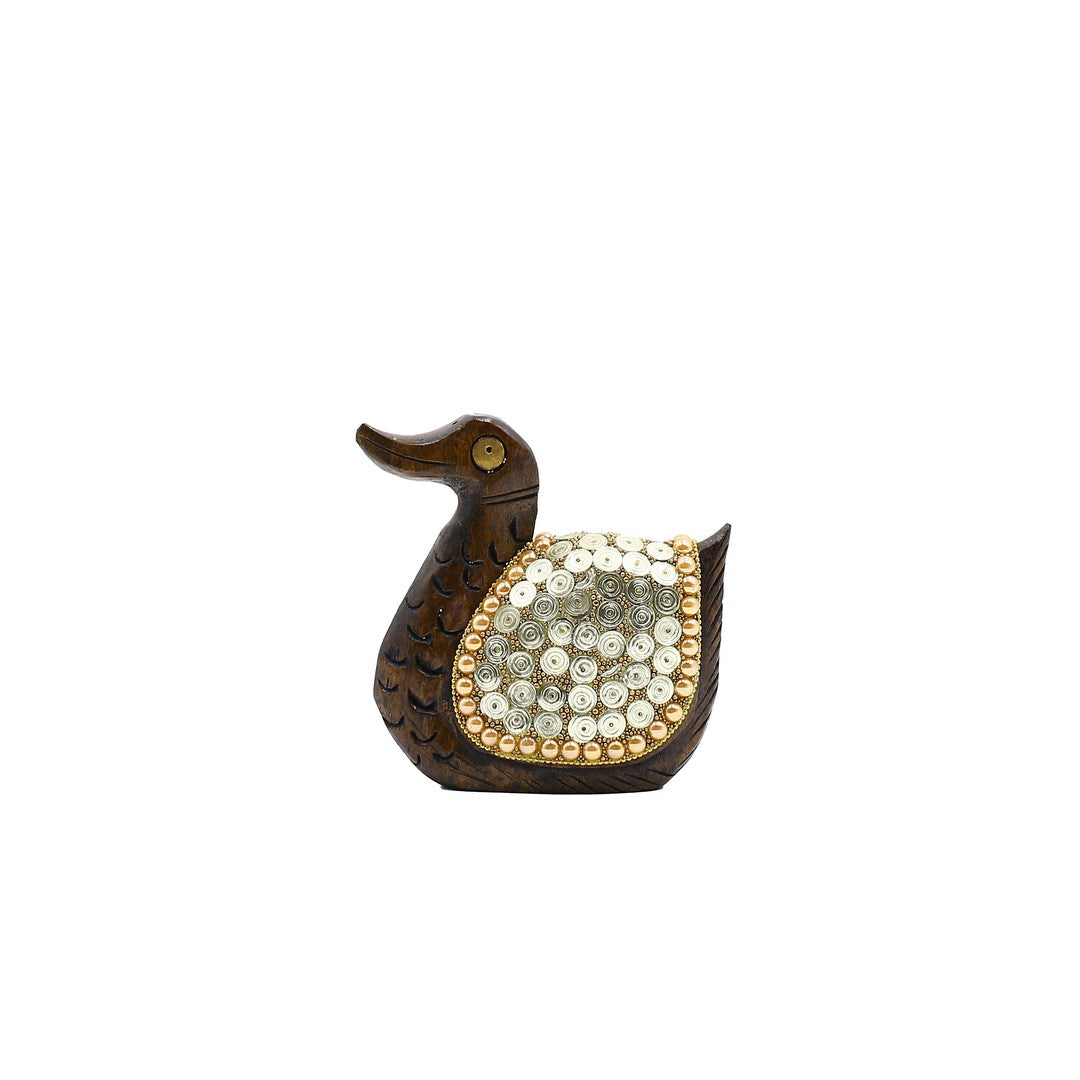 Wooden Duck W/Golden Spirla Work By Stories