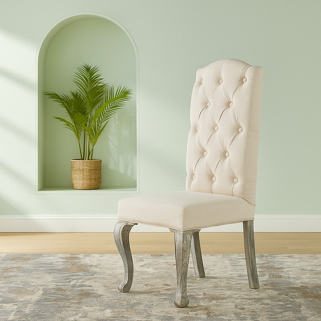 Beige Dining Chair with Silver Legs By Stories