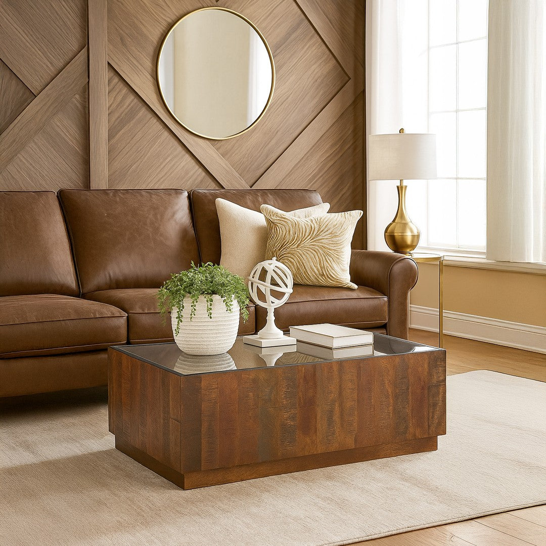 Coffee Table W/ Glass Top By Stories