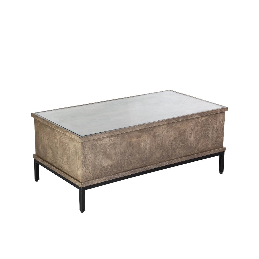 Mango Wood Coffee Table W/ Glass Top By Stories