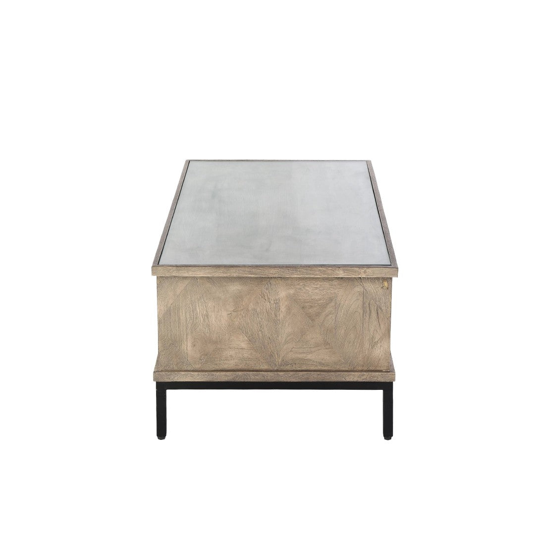 Mango Wood Coffee Table W/ Glass Top By Stories