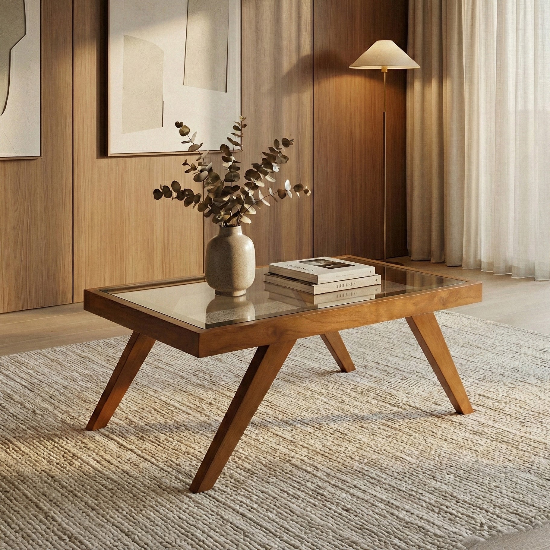 Chocolate Coffee table with Glass Top By Stories