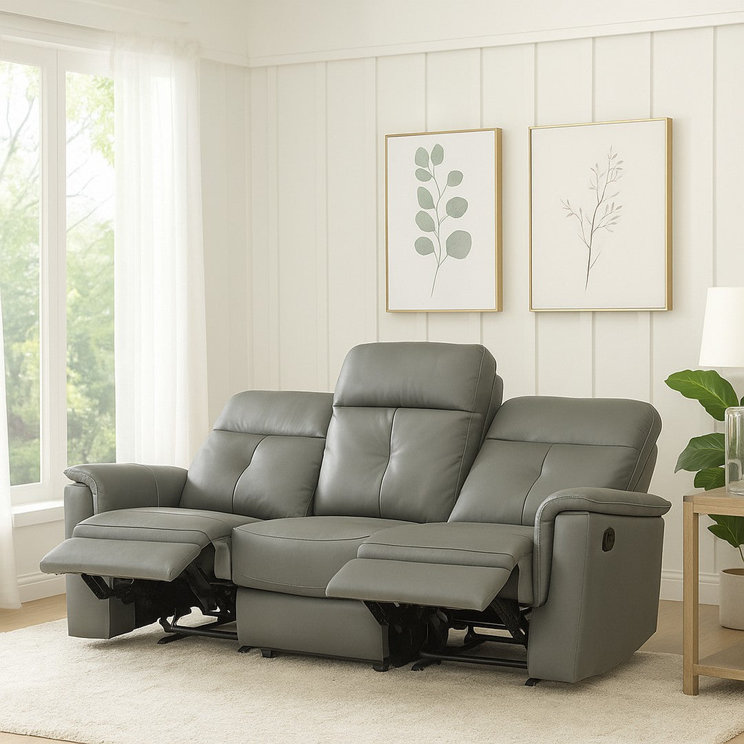 Dark Grey Manual 3 Seater Recliner Sofa By Stories