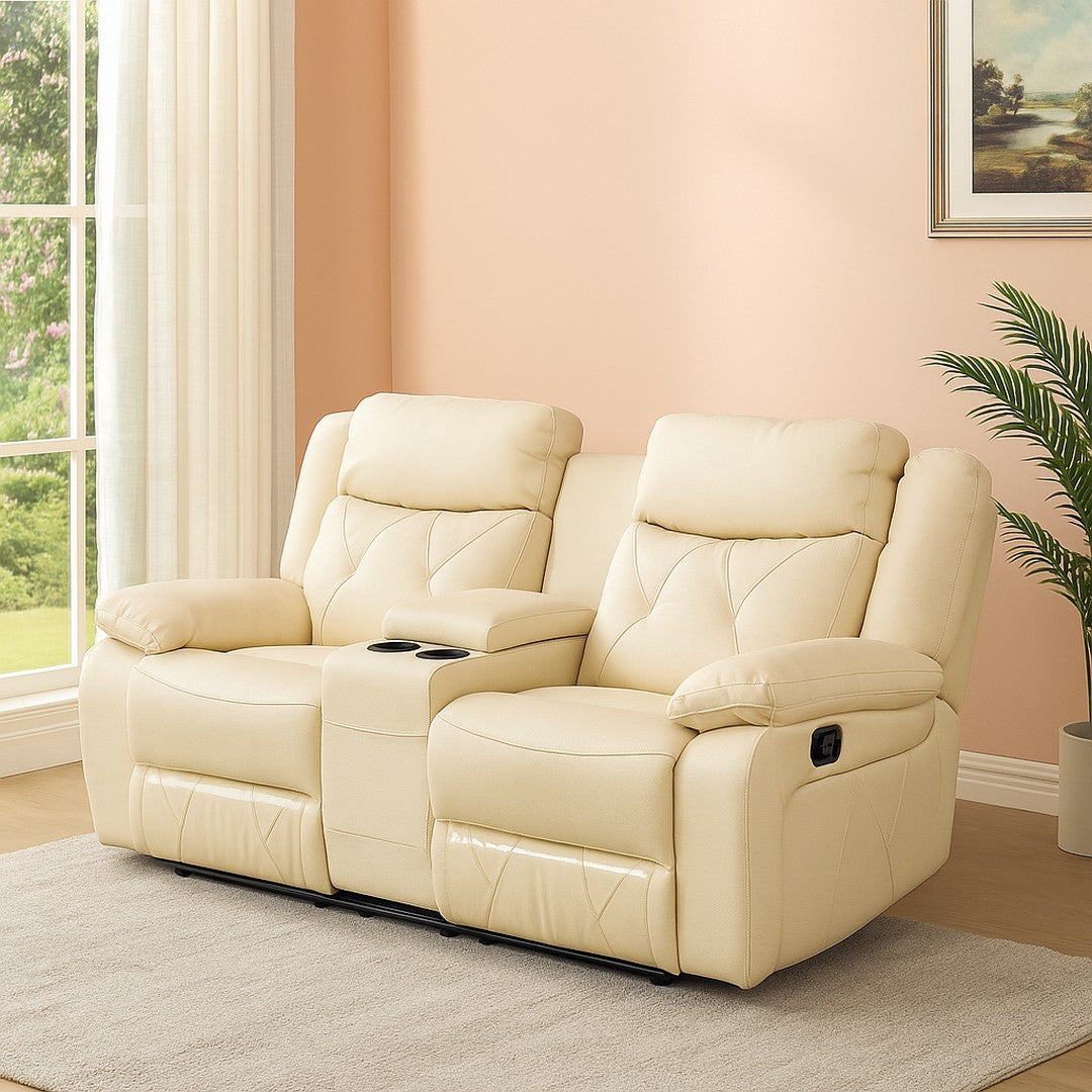 New Orleans 2 Seater Recliner Exotica Ghost White Leather Sofa By Stories