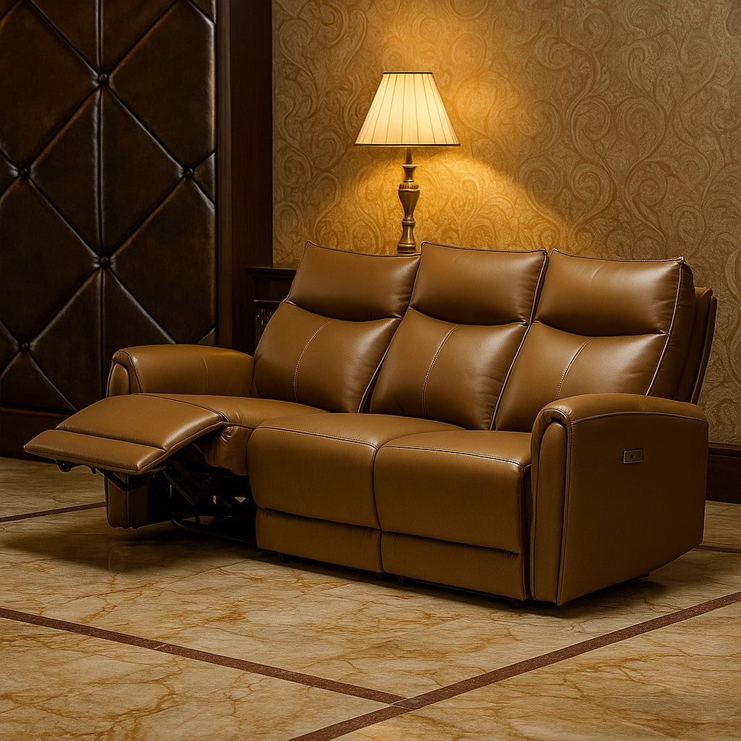 Motorized 3 Seater Recliner Leather Sofa By Stories