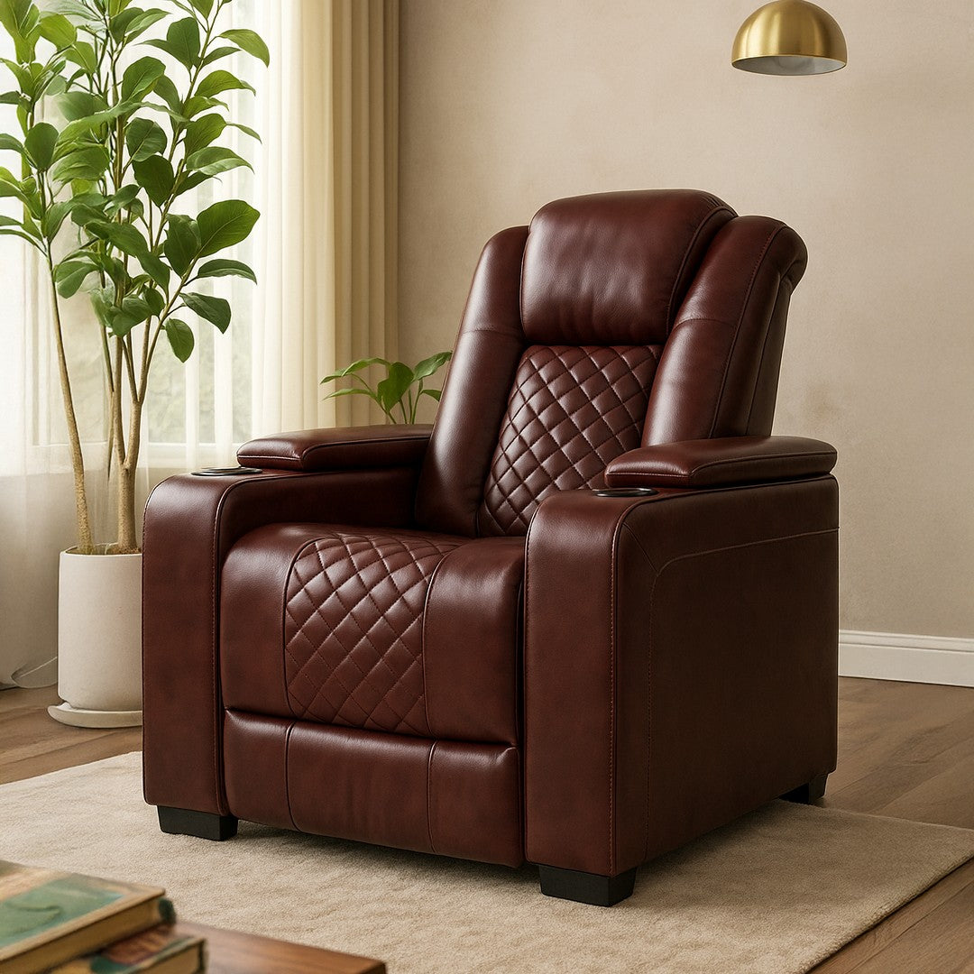 Motorized 1 Seater Recliner Leather Sofa With Holder By Stories