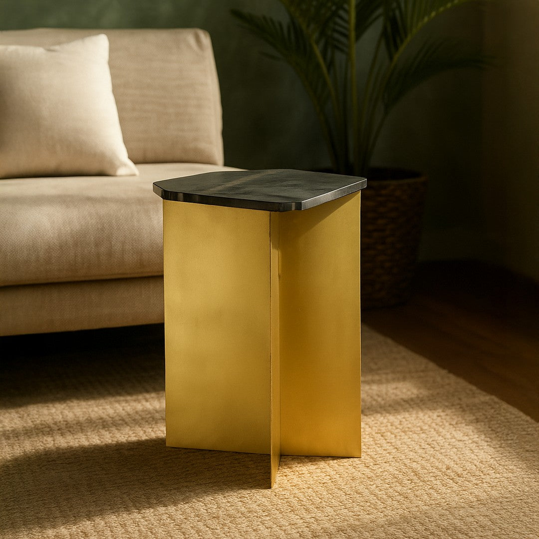 Iron Side Table with Marble Top By Stories