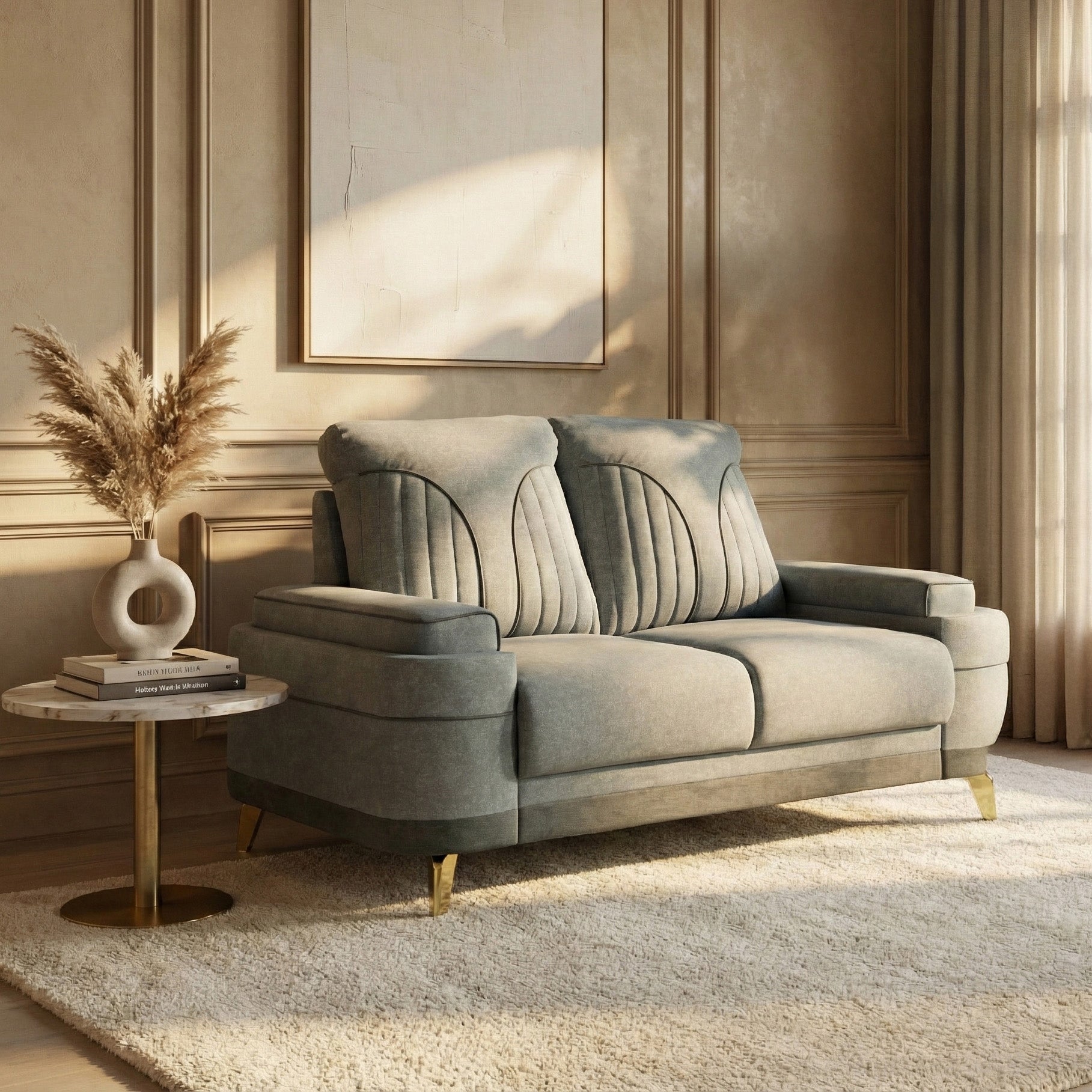 Grey 2 Seater Milan sofa [Backrest: Fabric] By Stories