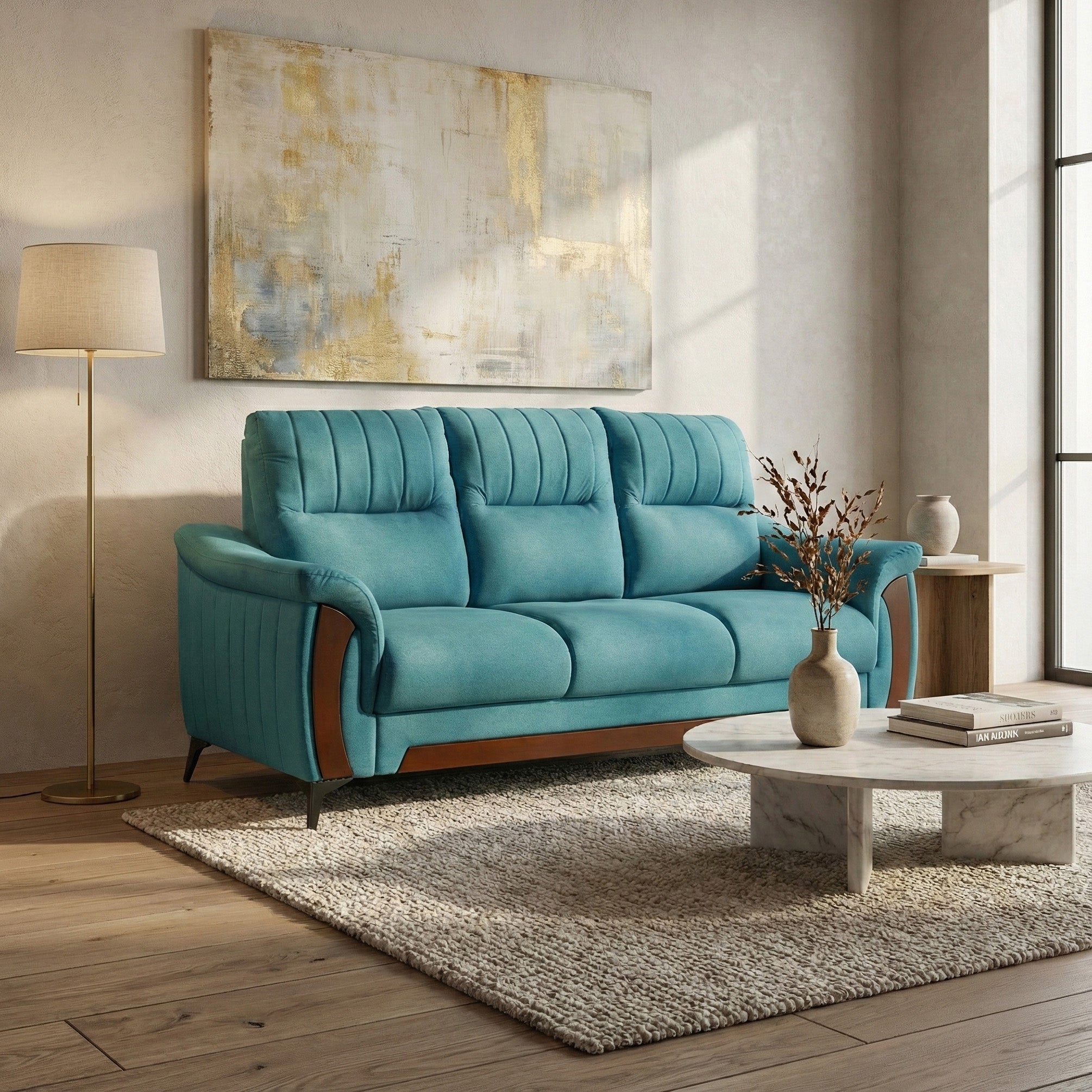 3 Seater Sofa - Omega Blue Monty [Backrest: Fabric] By Stories 