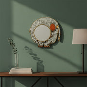 Wooden Elep. W/Rd. Mirror Hanging W/Glass Mirror Work By Stories