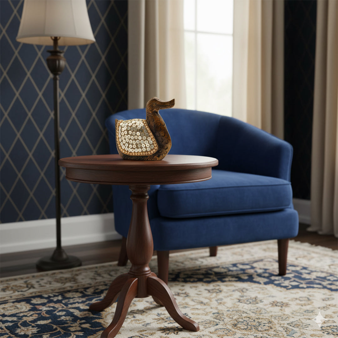 Wooden Duck W/Golden Spirla Work By Stories