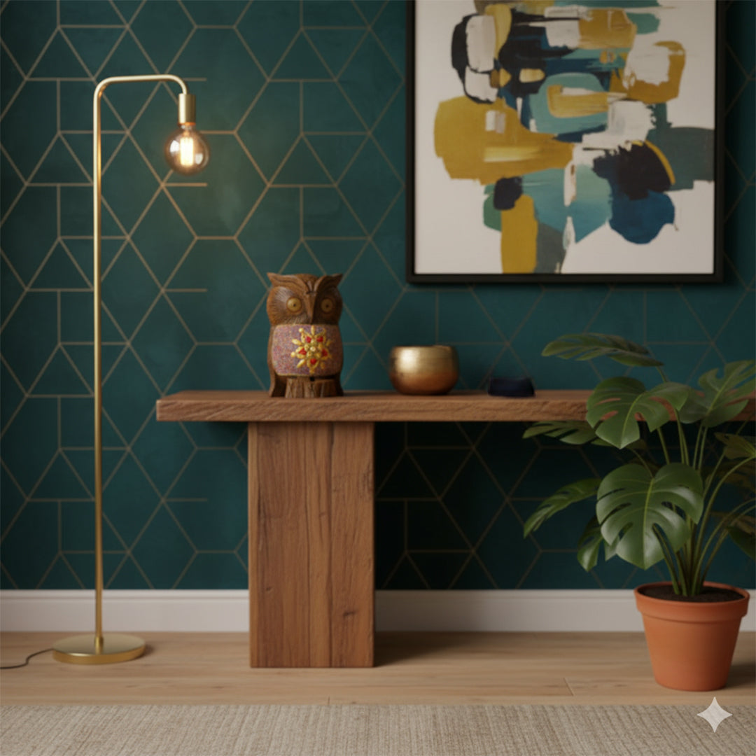 Wooden Owl W/Multi Color Beads W/Flower Work By Stories