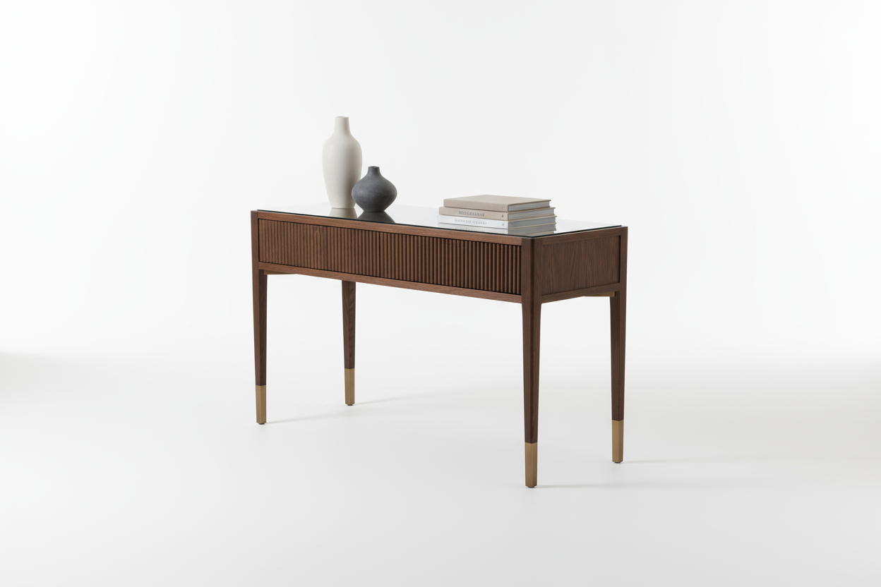 generate an image of a console table with white plain background