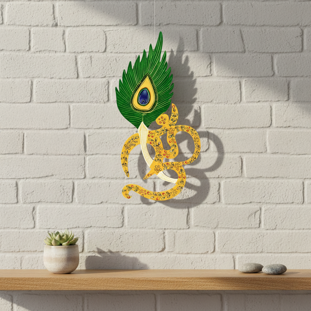 Wooden Om W/Peacock Feather Painted Emb By Stories