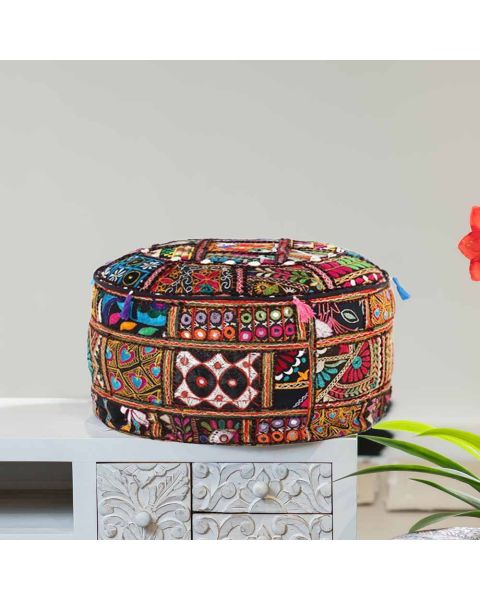 Hand Carfted Fabric Pouf Black Multi 56X56 By Stories