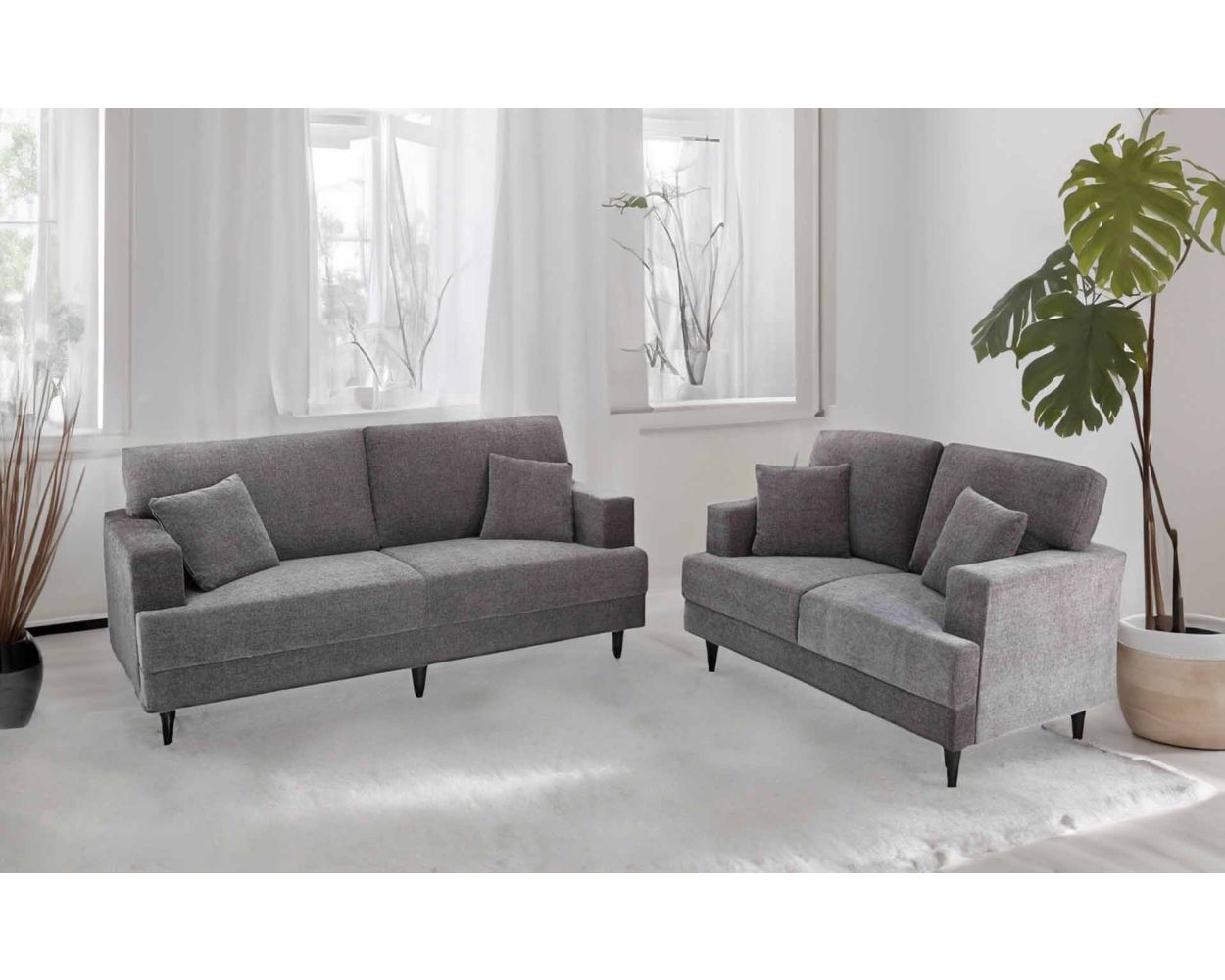 Candy Fabric Sofa Set In Grey Color