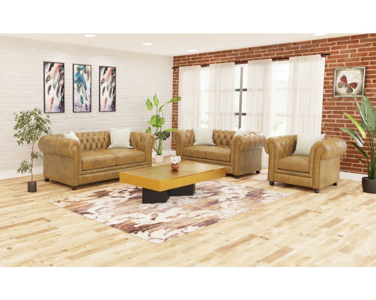 Chesterfield Leather Sofa Set By