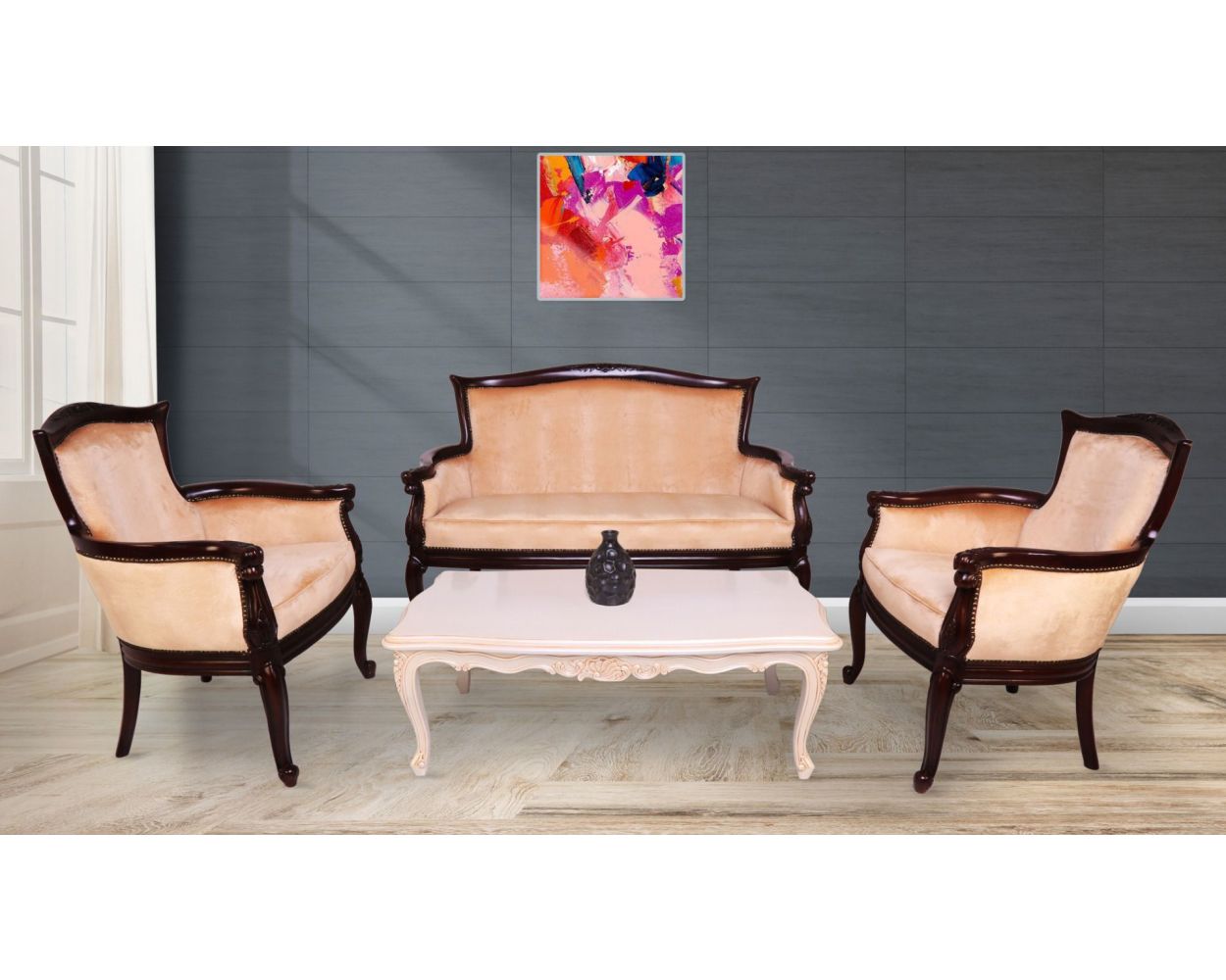 Fabio Mahogany Wooden Sofa set By Stories