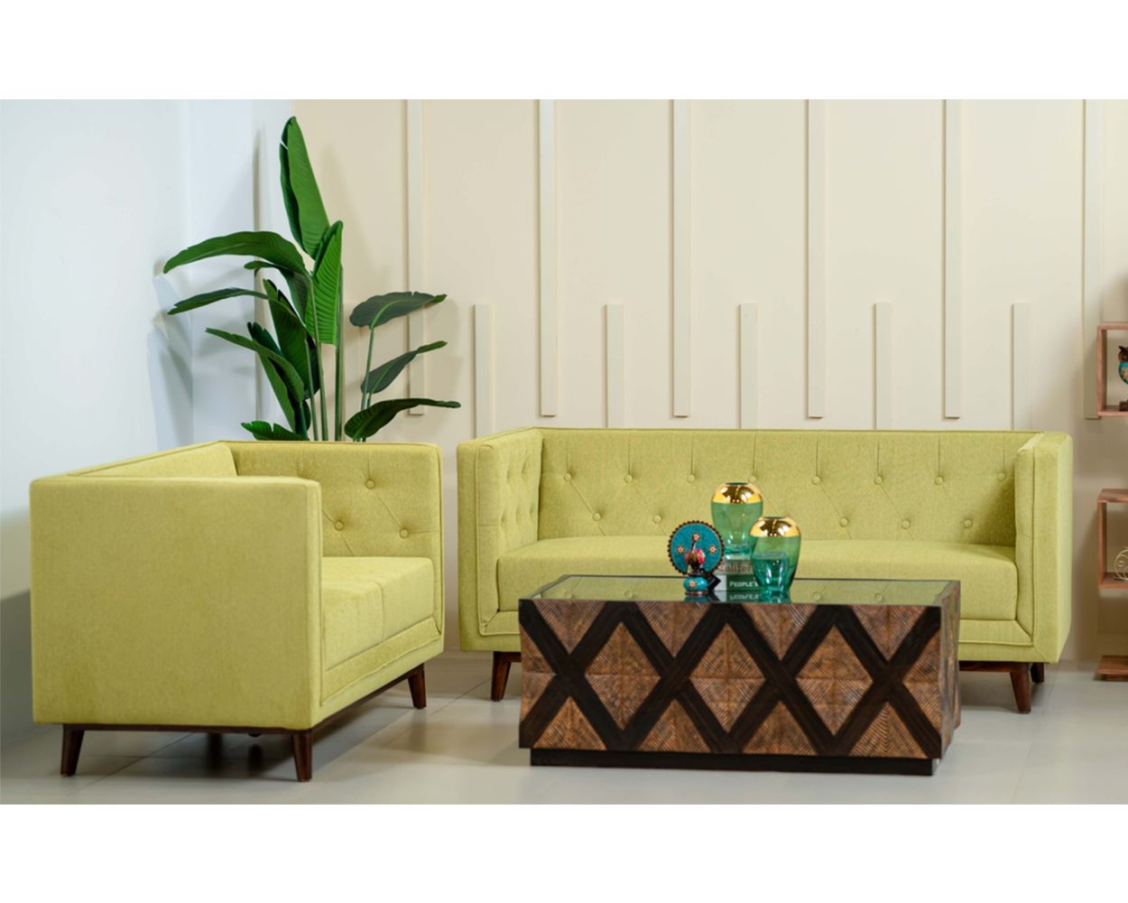Winfield Fabric Sofa Set In Green