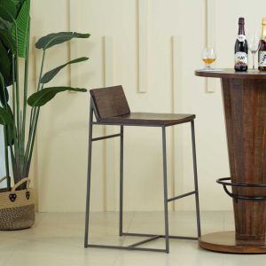 Wooden & Metal Armless Bar Chair By Stories