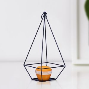Black Candle Stand With Metal Finish By Stories