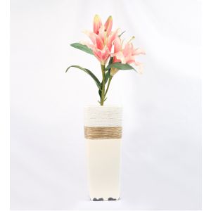 Cream Ceramic Pot with pink Flower30cmx13cm  By Stories