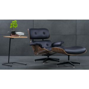 Eames Lounge Chair With Stool in Black By Stories