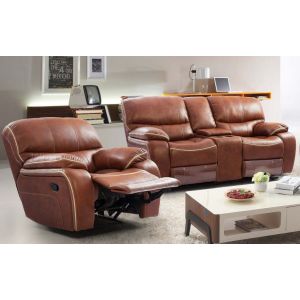 Lexi Brown Leatherette Manual Recliner Set 2+1 By Stories
