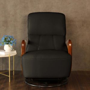 Canela Rocking & Revolving Leather Chair in Black By Stories