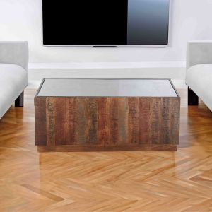 Wooden Coffee Table With Glass Top By Stories