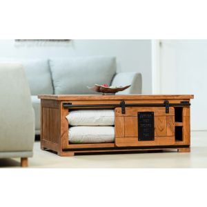 Wooden Coffee Table With Sliding Door