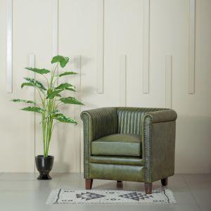 Compact Genuine Leather Sofa in Green Color By Stories