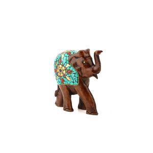 Wooden Elephant Show Piece with Gem Stone and Brass Work 5 Inch By Stories
