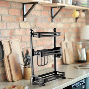 Black Rectangle Kitchen Rack 3 Tier By Stories